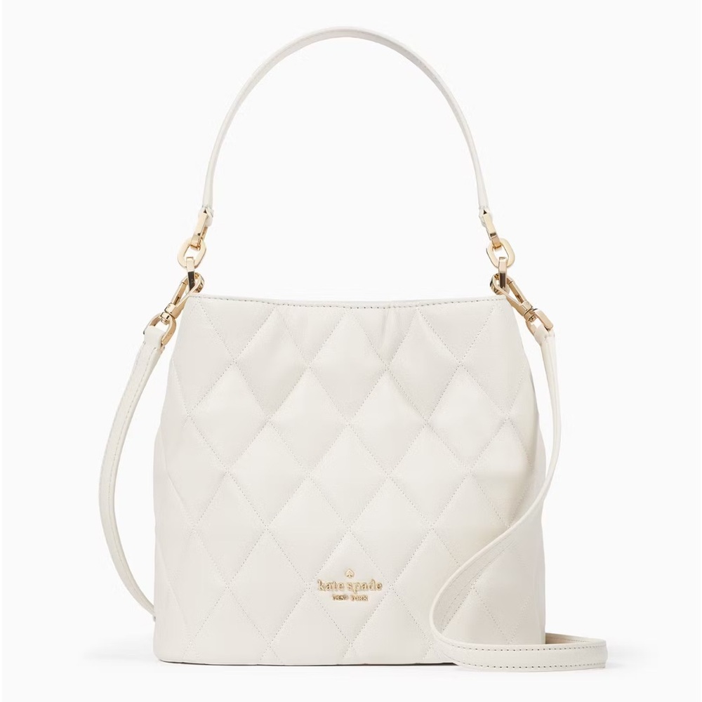 ♠️Kate Spade Carey Quilted Leather Bucket Crossbody Bag, Parchment White NWT
